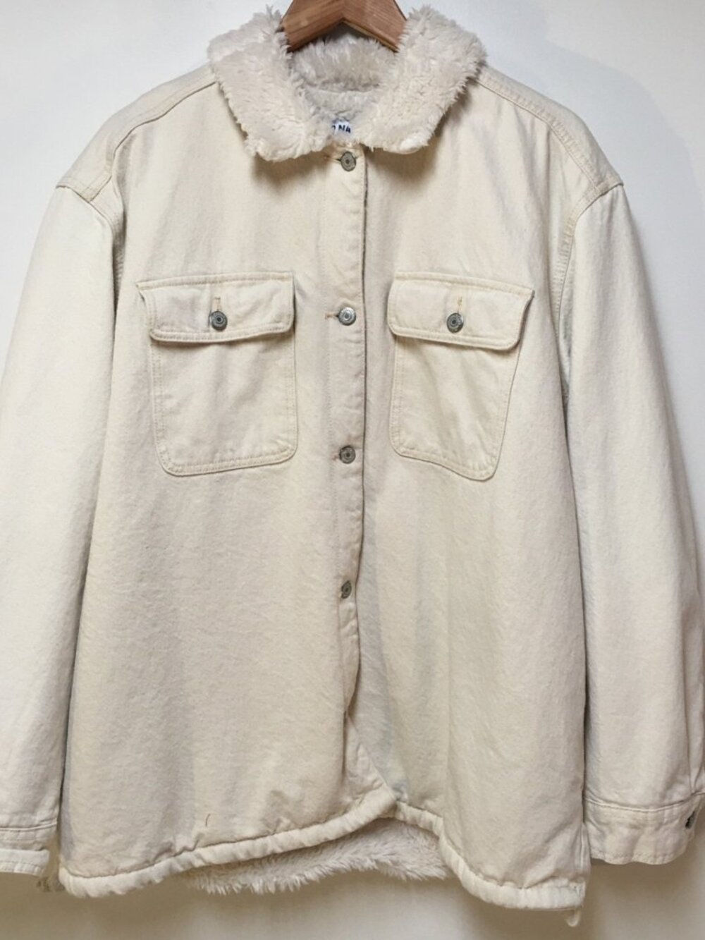 Old Navy Women XL Tall Coat White Jean Jacket Sherpa Lined Denim Button Cotton